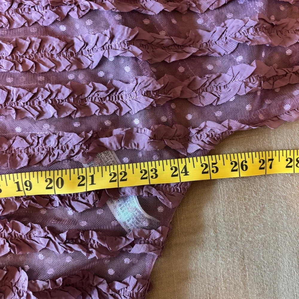 Zara Top Large Sheer Ruffle Swiss Dot Mauve Romantic Ethereal Blouse
